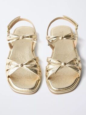 EUC ZARA Girls' Metallic Bow Strap Sandals - Gold 10.5C